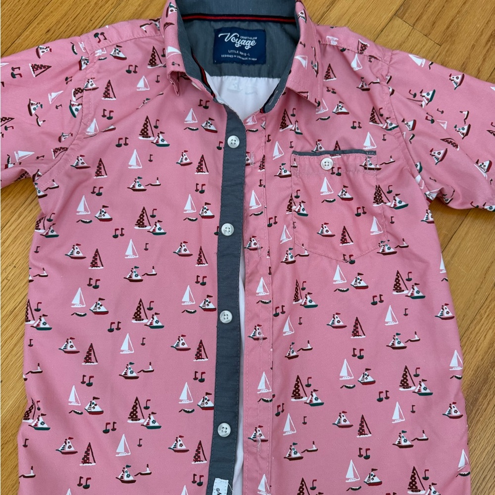 Voyage Pink Nautical Print Button-Up Shirt boys 5/6